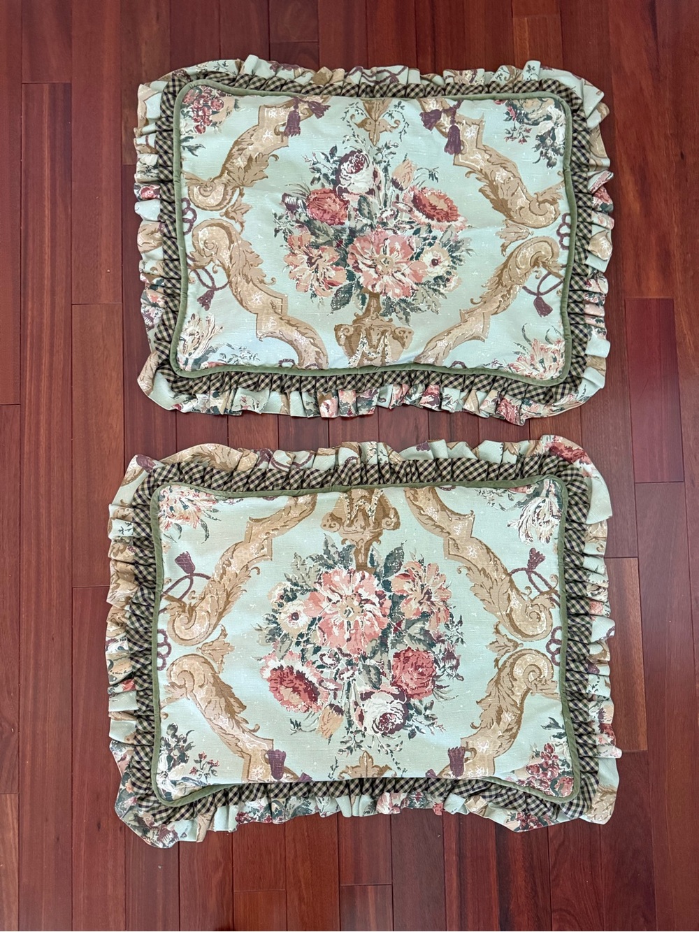 Custom Pillow Shams (2) Interior Designer Floral Elegant 20x25.5 In + 3in Ruffle